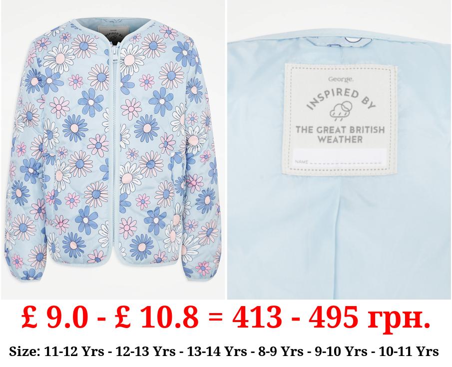 Blue Floral Print Quilted Jacket