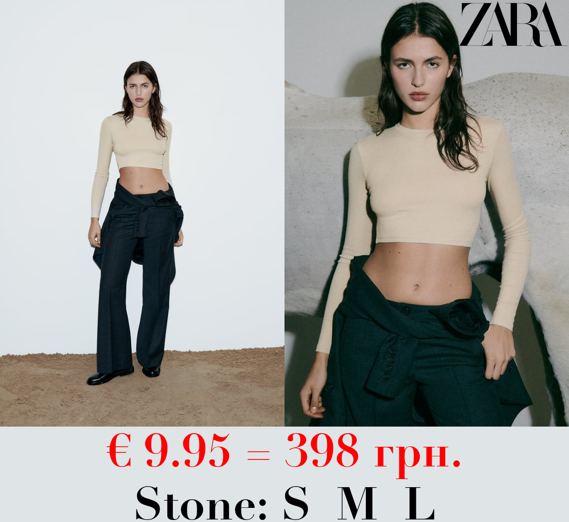 COTTON AND MODAL CROPPED T-SHIRT