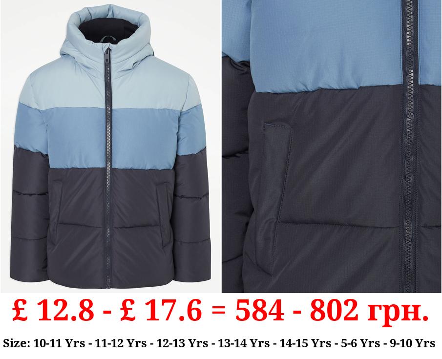 Blue Colour Block Padded Coat