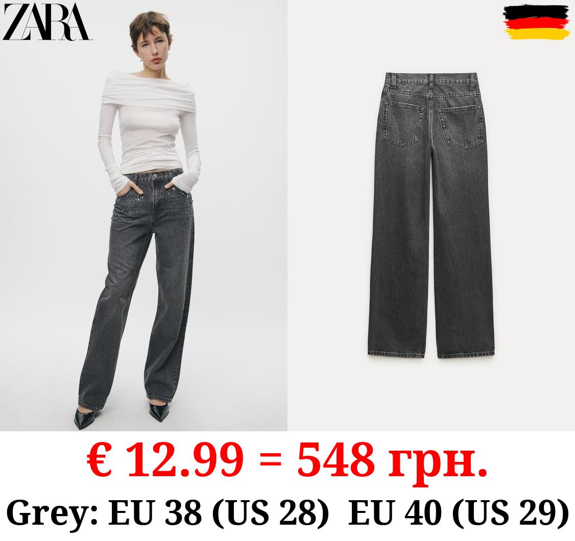 ZW COLLECTION STRAIGHT-LEG MID-RISE RHINESTONE JEANS