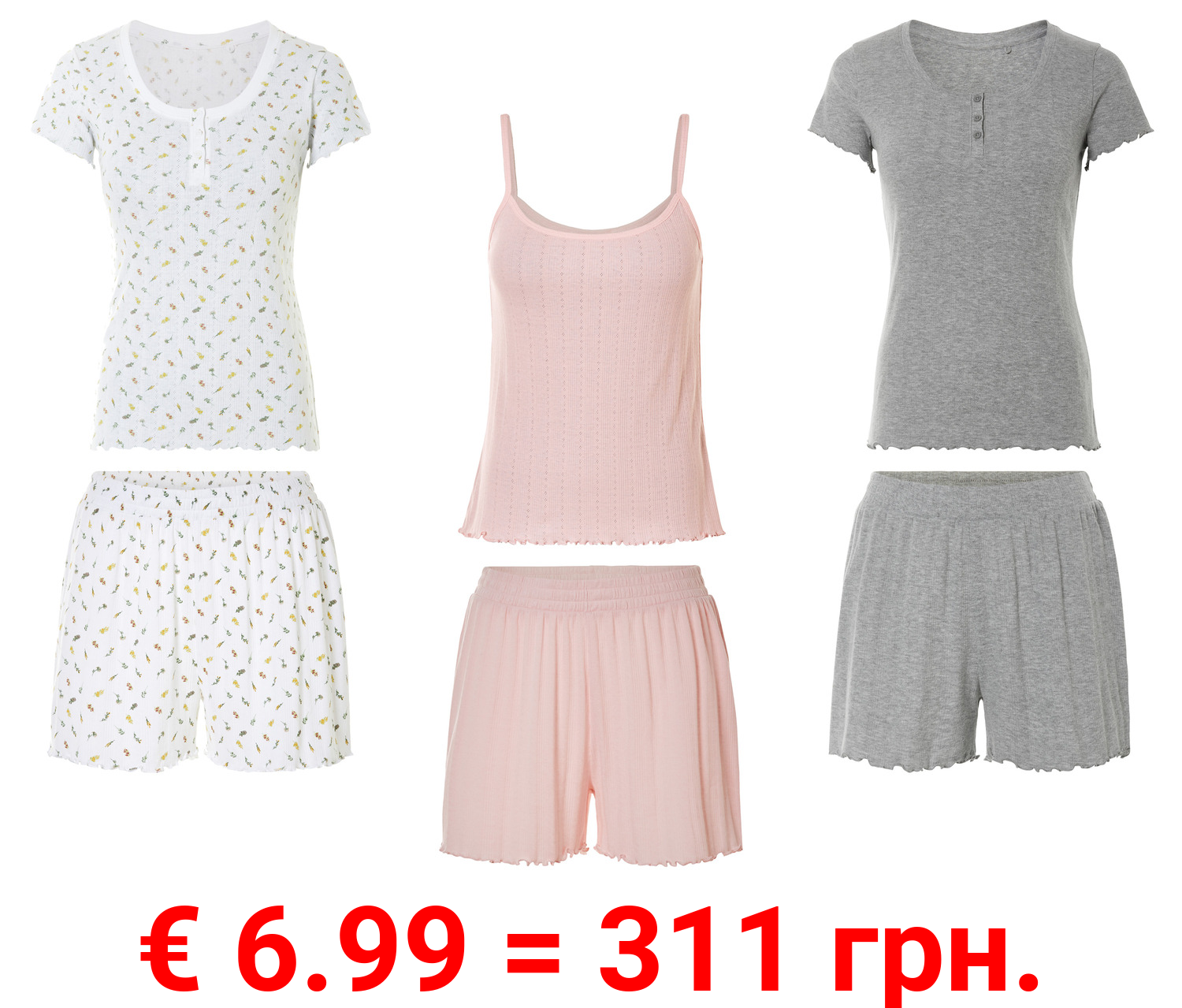 esmara® Damen Pyjama, kurz, mit Baumwolle