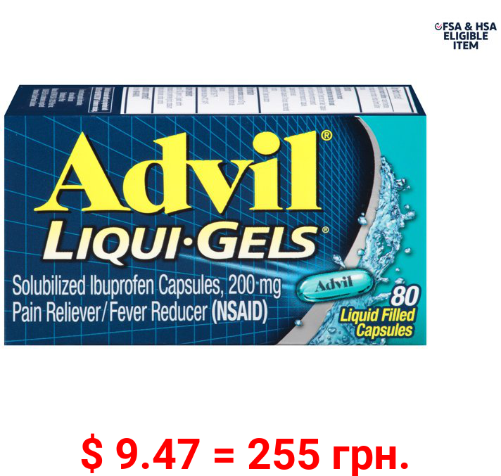 Advil Liqui-Gels Pain and Fever Relief Liquid Capsules, 200 Mg Ibuprofen, 80 Count