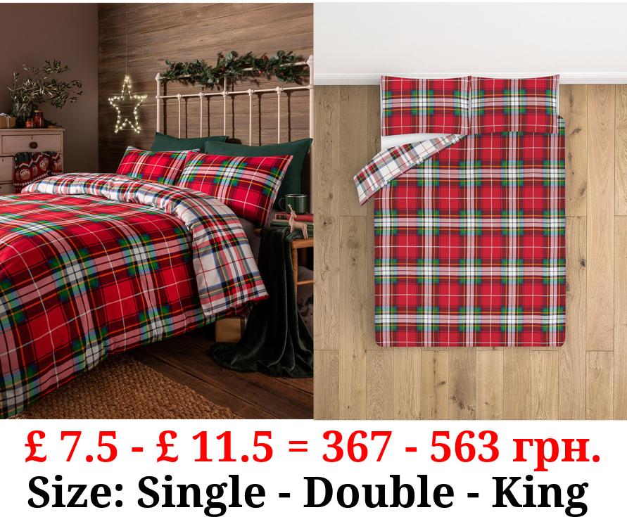 Red Christmas Checked Brushed Cotton Duvet Set