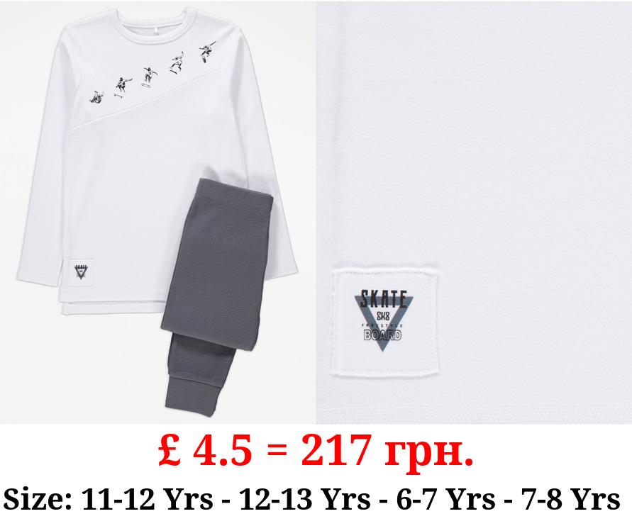 White Skater Long Sleeve Pyjamas