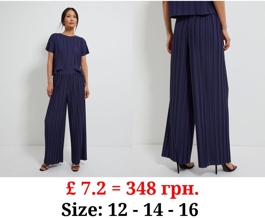 Navy Plisse Trousers