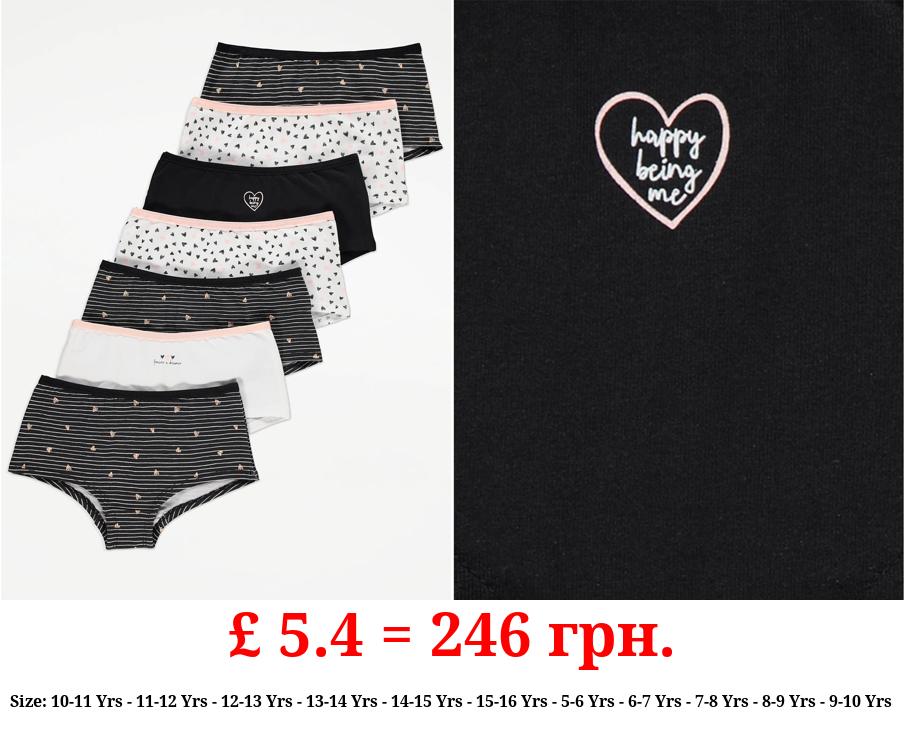 Black Heart Print Short Knickers 7 Pack