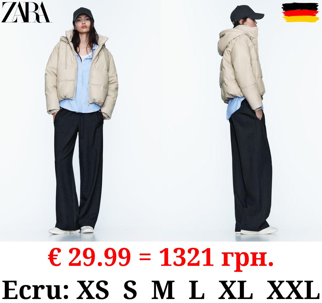 WIND PROTECTION FAUX LEATHER CROPPED PUFFER ANORAK