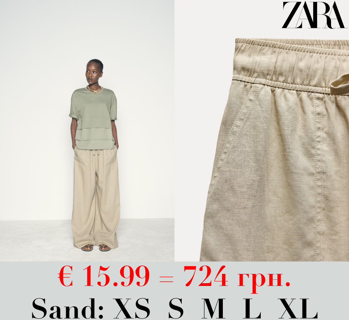 WIDE-LEG LINEN-BLEND TROUSERS