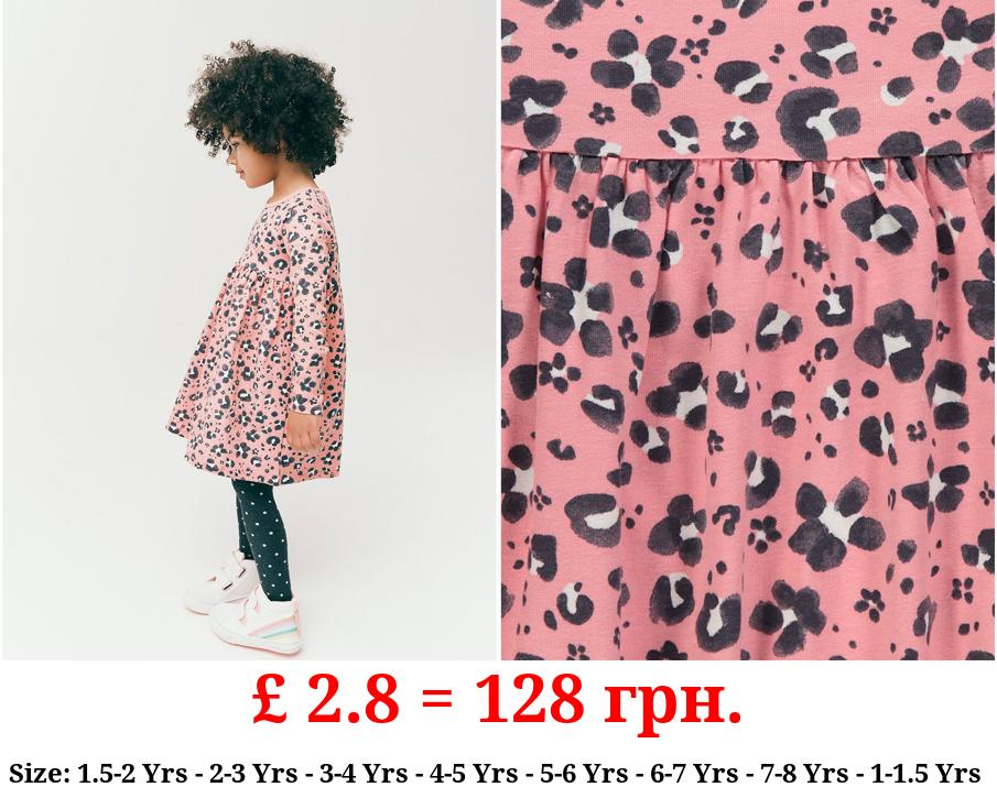 Pink Leopard Print Long Sleeve Dress