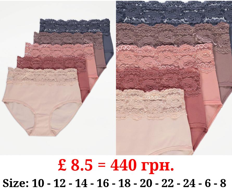Lace High Waist Full Brief Knickers 5 Pack