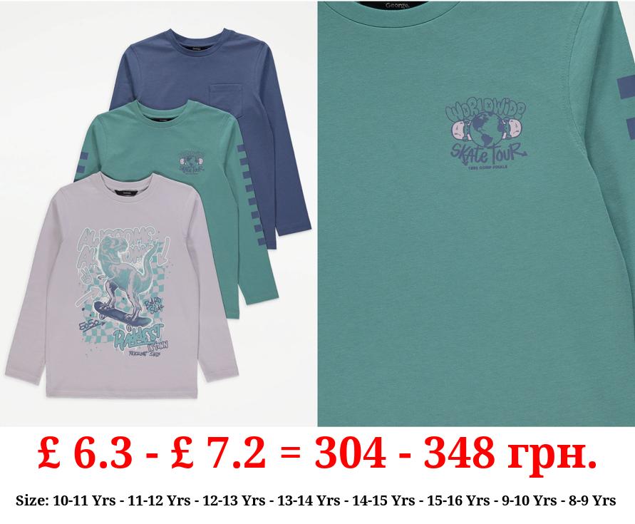 Skater Dinosaur Graphic Long Sleeve Tops 3 Pack