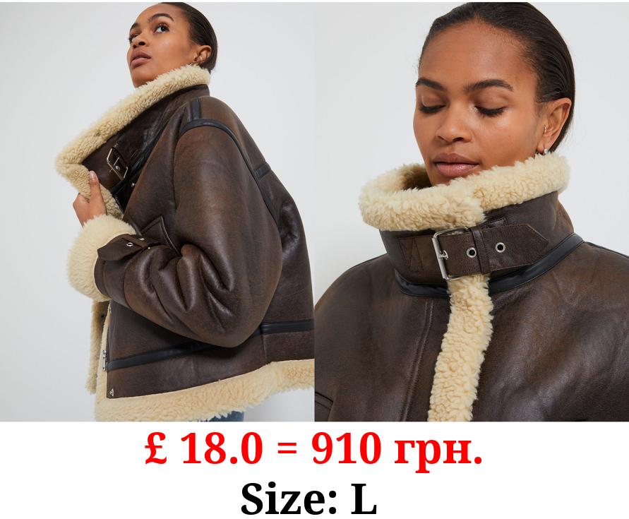 Brown Fleece Trim Aviator Jacket