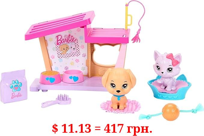 Barbie My First Barbie Accessories, Story Starter Pet Care Pack with Dog House, Puppy & Cat, Toys & Gifts for Little Kids, 13.5-inch Scale