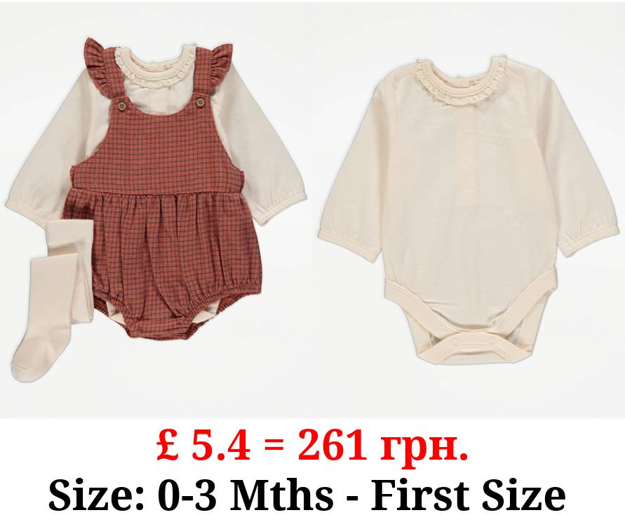 Rust Checked Romper Bodysuit and Tights Outfit