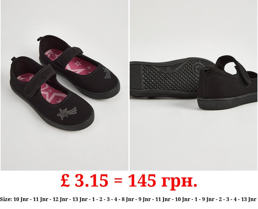 Black Shooting Star Wide Fit Plimsoll Shoes