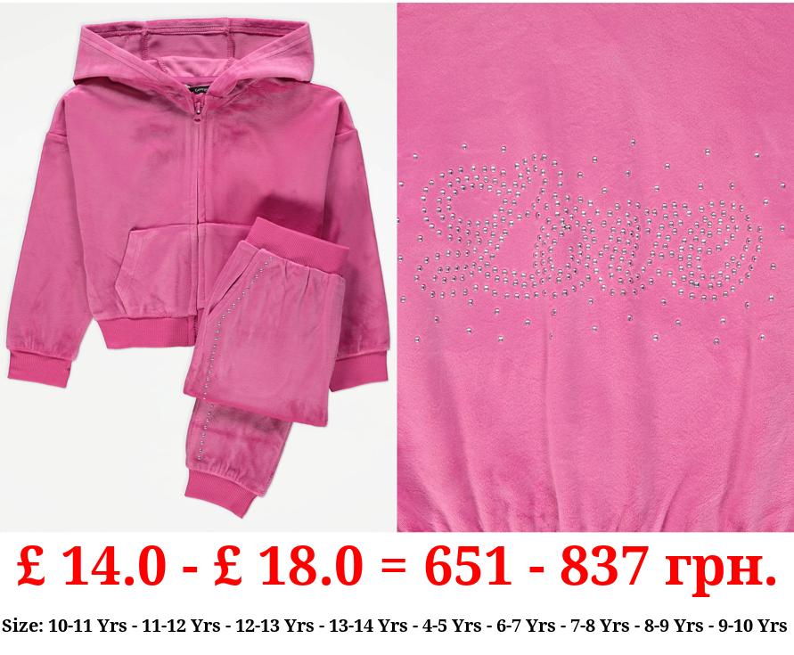 Pink Sparkle Velour Hoodie and Jogger Outfit