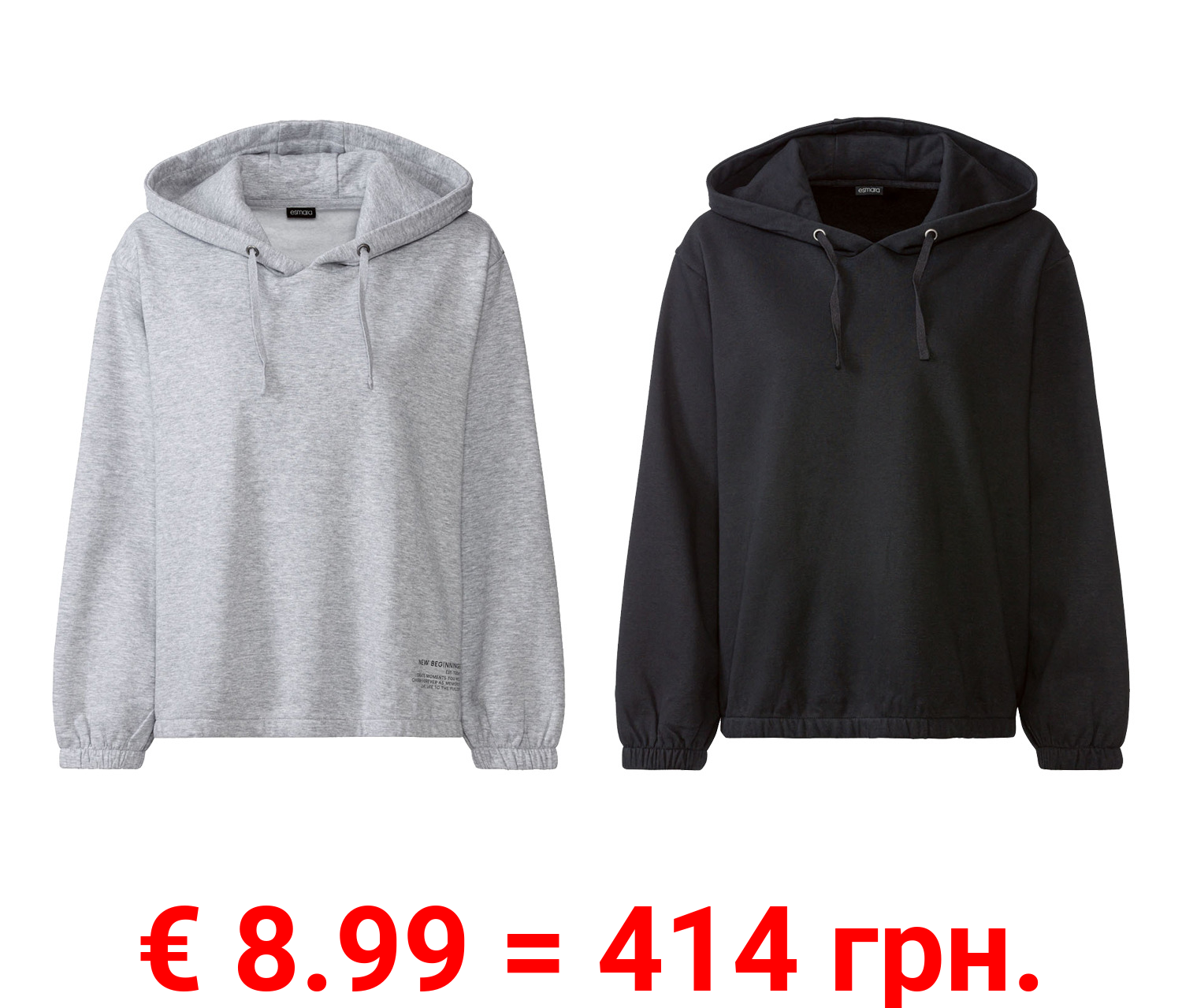 esmara® Damen Sweatpullover mit Kapuze und Bindeband