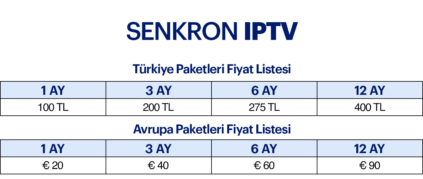 SENKRON IPTV Fiyat Listemiz Telegraph