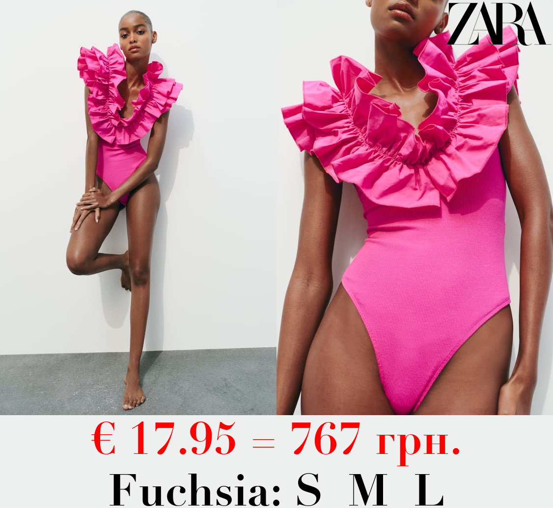 RIBBED BODYSUIT WITH RUFFLES