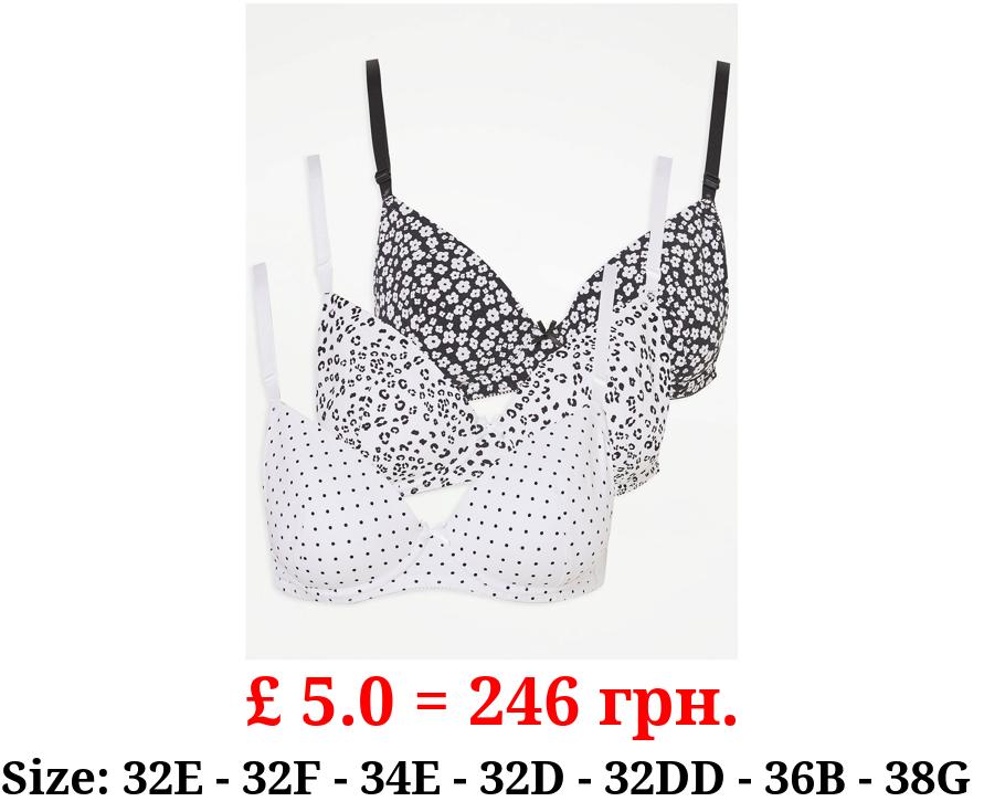 Leopard Print Underwired T-Shirt Bras 3 Pack