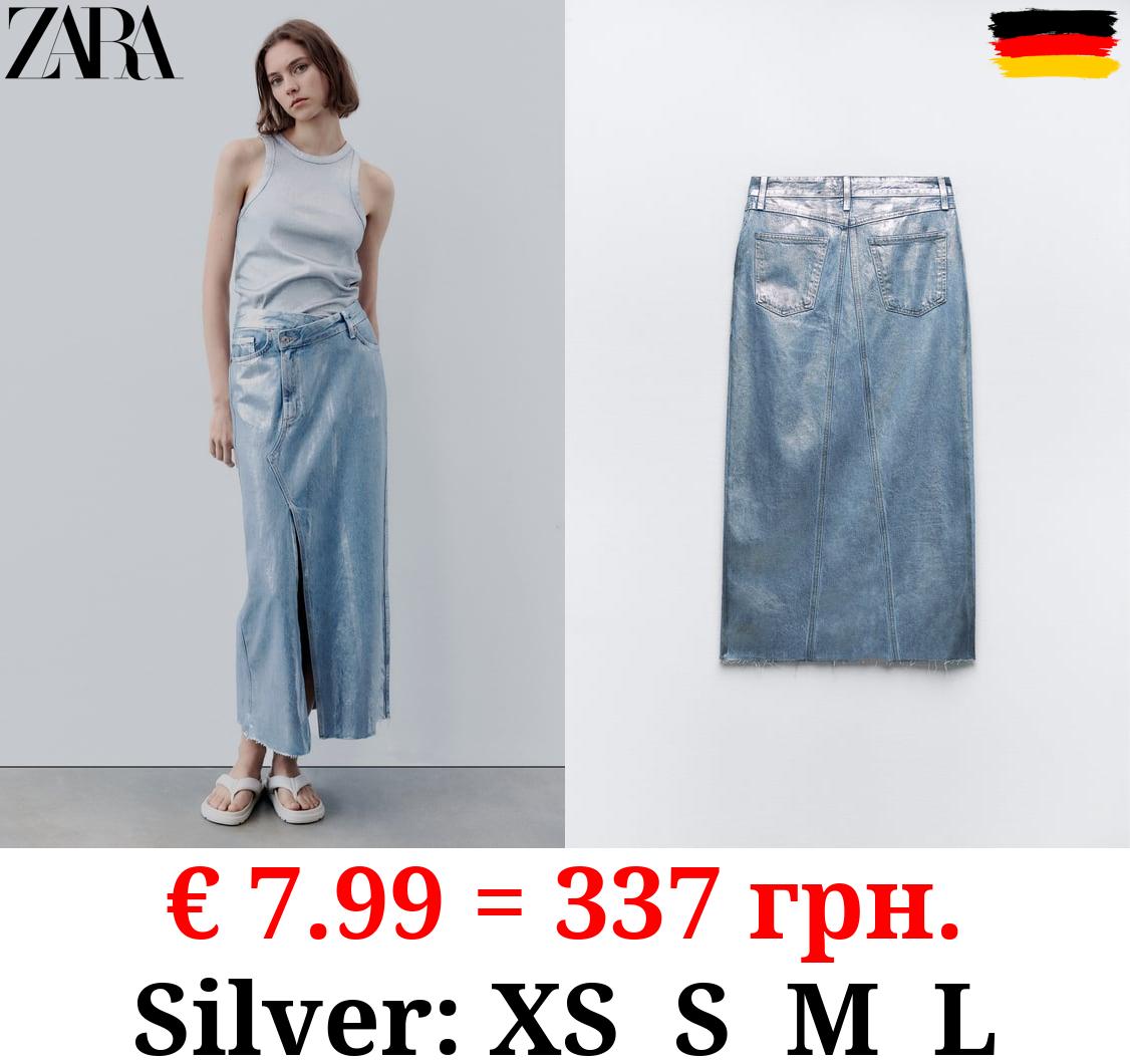 TRF ASYMMETRIC DENIM METALLIC SKIRT