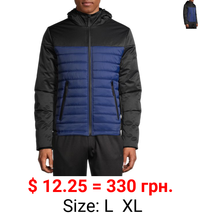 SwissTech Men's Hooded Softshell Quilted Mixed Media Jacket