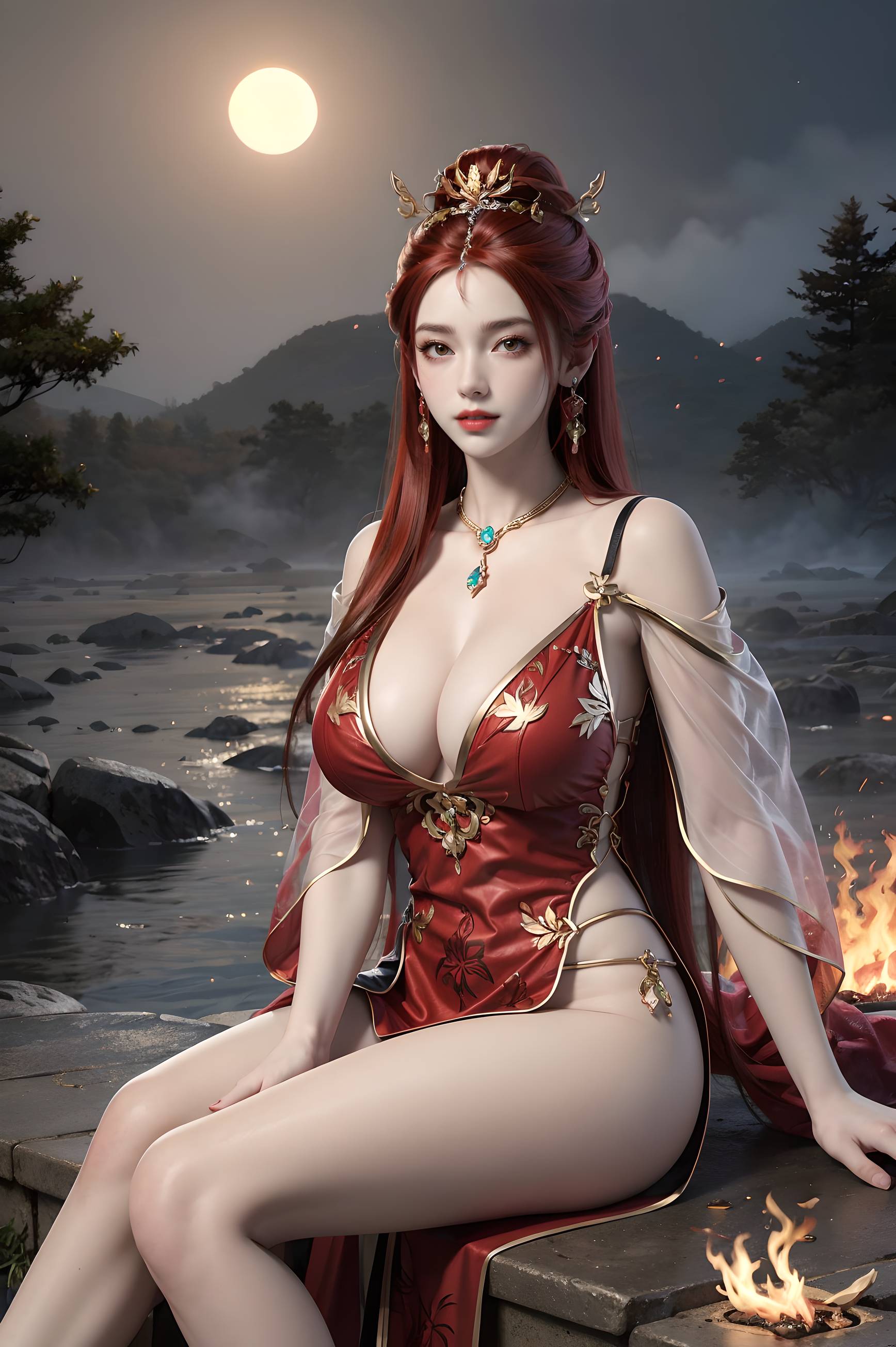 图片[84]-完美世界-曼珠沙华 户外红色礼服-六色网