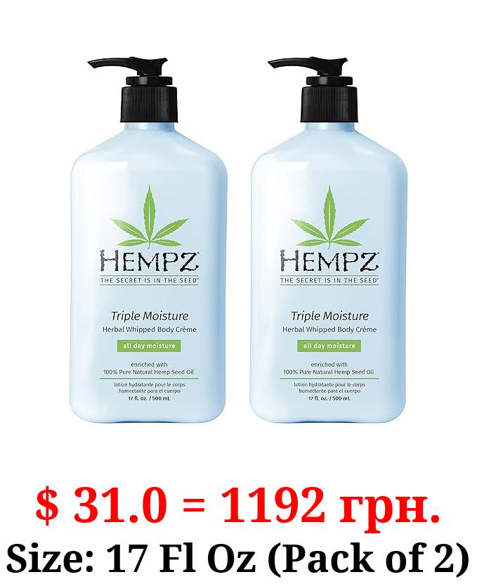 Hempz Triple Moisture Herbal Whipped Body Crème Lotion Moisturizer, 17 Fl Oz (Pack of 2)