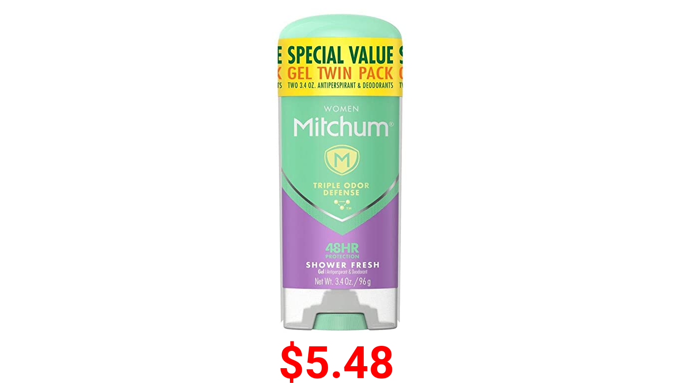 Women's Deodorant by Mitchum, Antiperspirant Stick, Triple Odor Defense Gel, 48 Hr Protection, Shower Fresh, 3.4 Oz (Pack of 2)