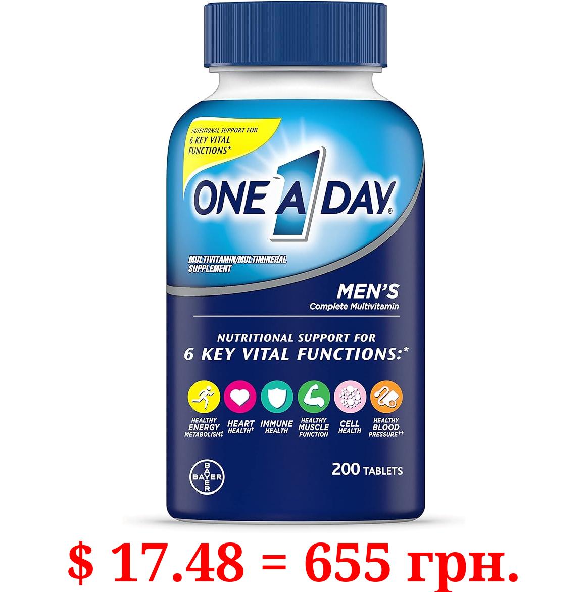 One A Day Men’s Multivitamin, Supplement Tablet with Vitamin A, Vitamin C, Vitamin D, Vitamin E and Zinc for Immune Health Support, B12, Calcium & more, 200 count