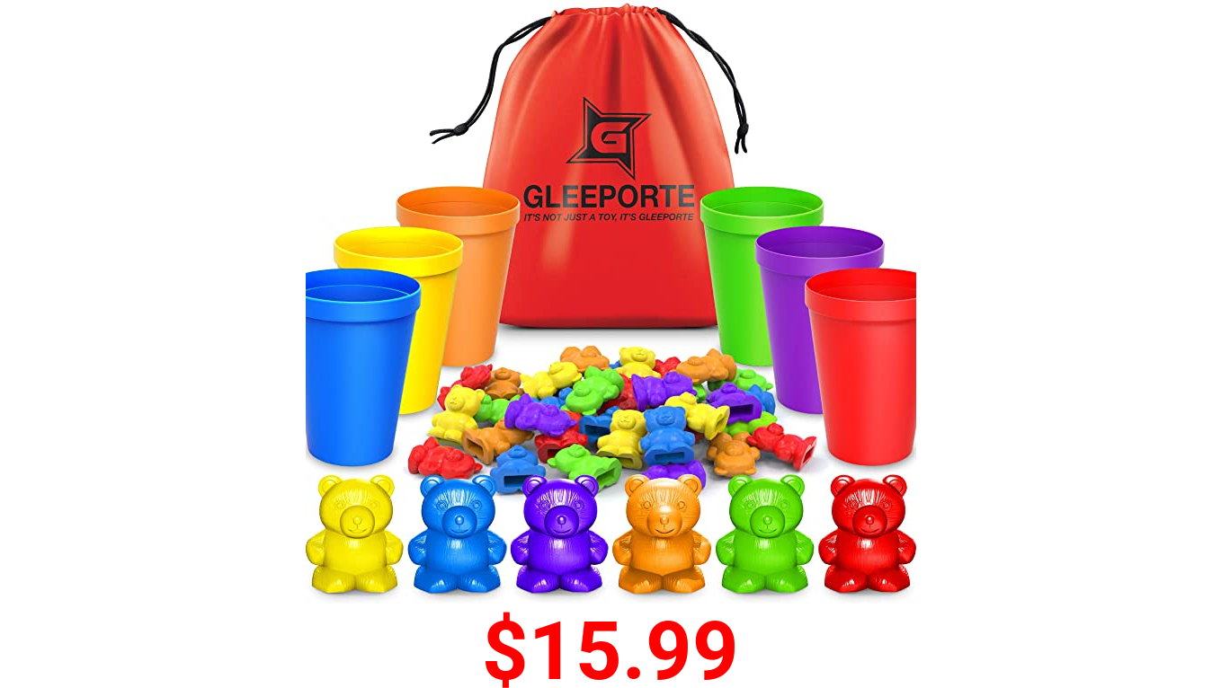 Rainbow Counting Bears With Matching Sorting Cups (67 Pcs Set) + FREE Storage Bag | STEM Educational Gift For Toddler | Montessori Sorting And Counting Toy | Pre-School Color Learning Toy For Children