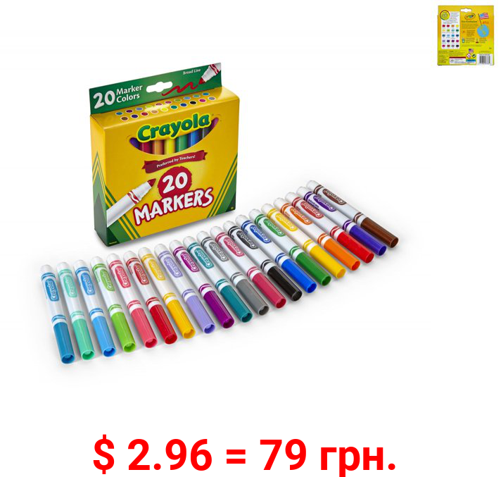 Crayola 20 Count Broad Line Classic Markers Perfect for Back To School