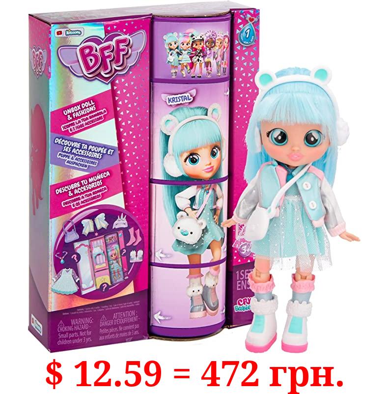 Cry Babies BFF Kristal Fashion Doll with 9+ Surprises Including Outfit and Accessories for Fashion Toy, Girls and Boys Ages 4 and Up, 7.8 Inch Doll