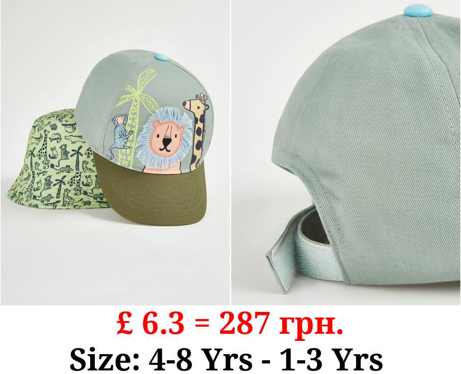 Green Animal Safari Print Cap and Bucket Hat