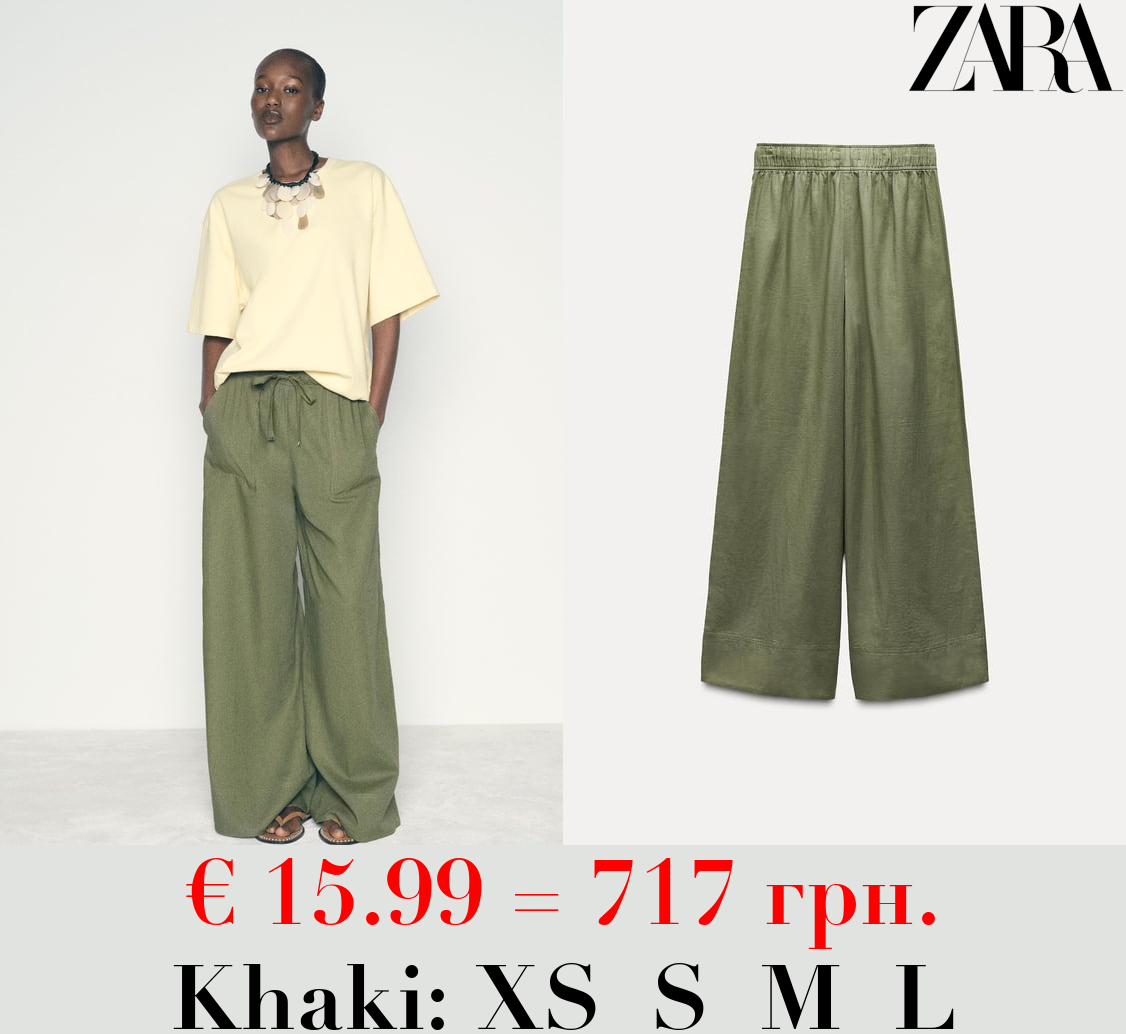 WIDE-LEG LINEN-BLEND TROUSERS