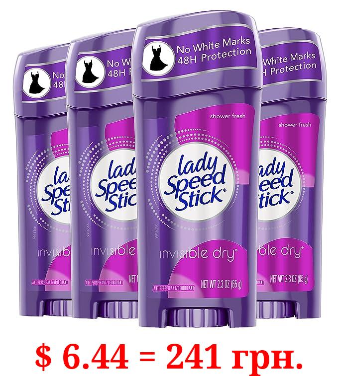 Lady Speed Stick Invisible Dry Antiperspirant Deodorant, Shower Fresh, 2.3oz, 4 Pack