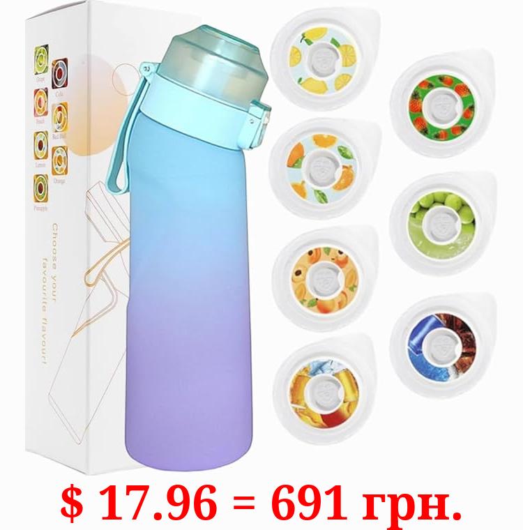 Mskacbfh Sports Air Water Bottle BPA Free Starter Up Set Drinking Bottles, 650 ml Fruit Fragrance Water Bottle, with 7 Flavour Pods%0 Sugar Water Cups, for Kids Outdoor Gift (Gradient Blue+7 Pod)