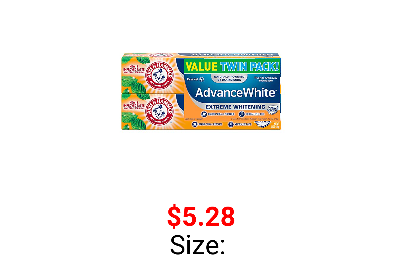 ARM & HAMMER Advanced White Extreme Whitening Toothpaste, TWIN PACK (Contains Two 6oz Tubes) -Clean Mint- Fluoride Toothpaste