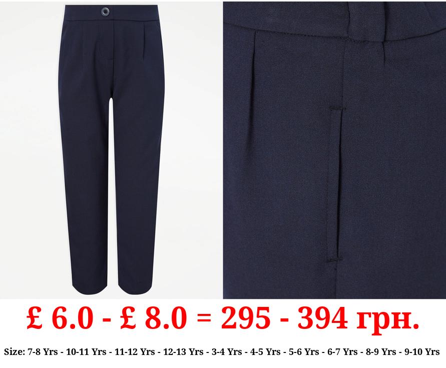 Girls Navy Tapered School Trousers