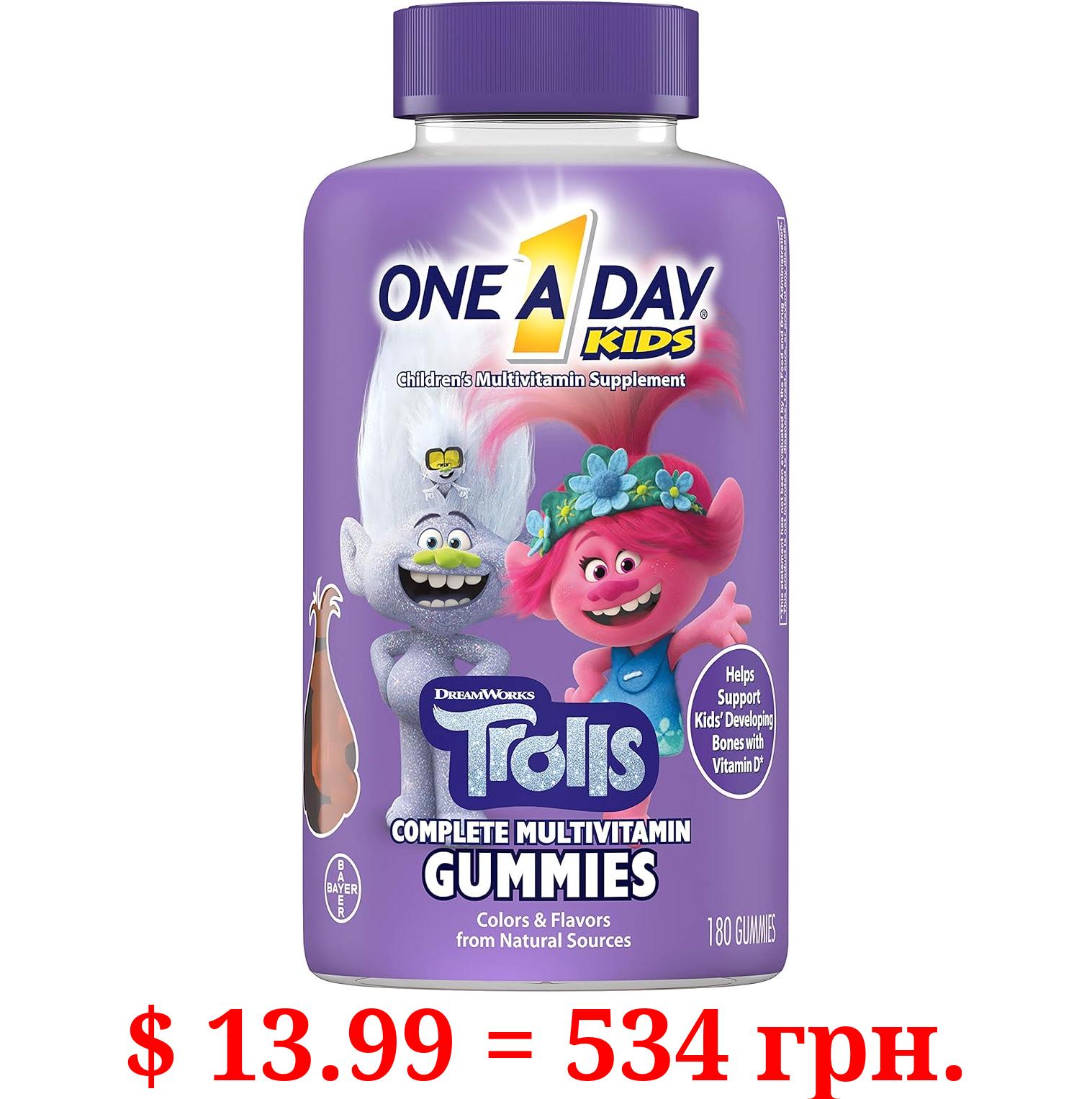 One A Day Kids Trolls Multivitamin Gummy, Kids Vitamins with Vitamins A, B6, B12, C, D, E, Zinc, Folic Acid and Biotin (Packaging May Vary), Trolls, 180 Count