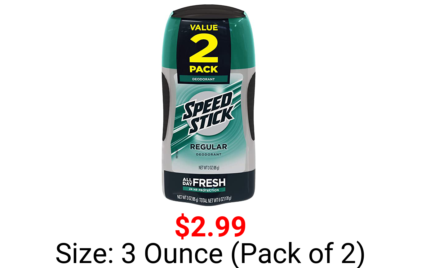 Speed Stick Deodorant, Regular 3 oz (Pack of 2)