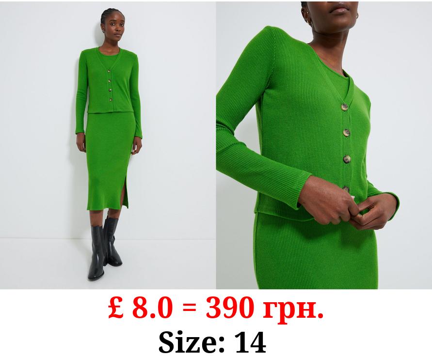 Green Ribbed Button Up Cardigan and Midi Dress Co-ord