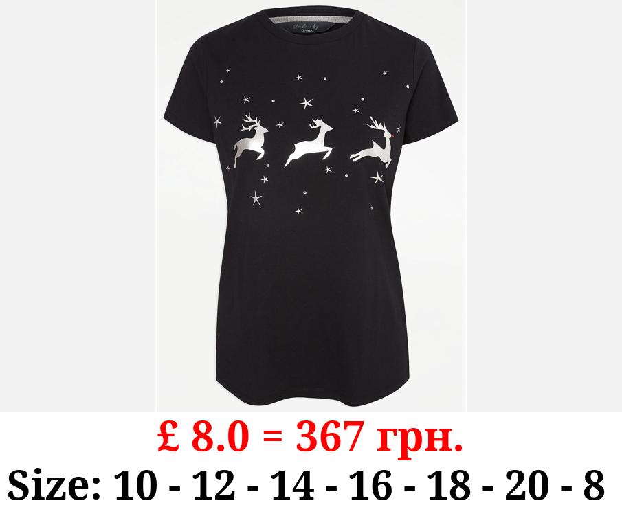 Black Rudolph Sparkle Christmas T-Shirt