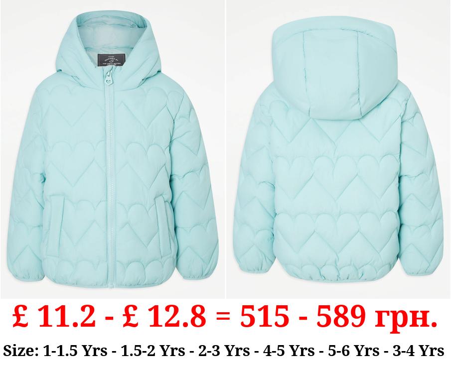 Sage Green Heart Quilted Padded Jacket