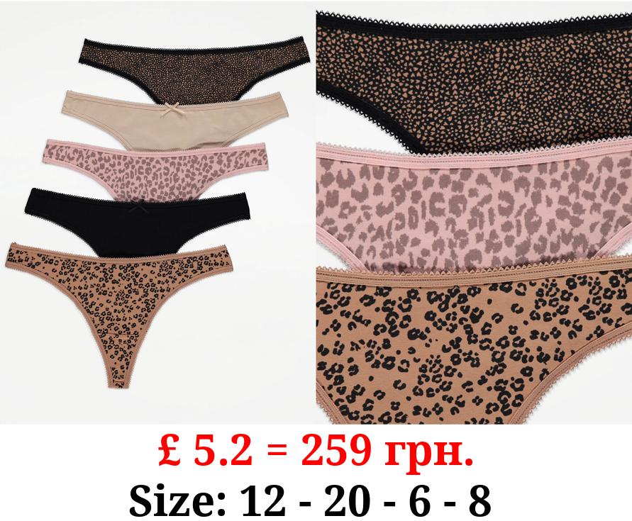 Animal Print Thongs 5 Pack