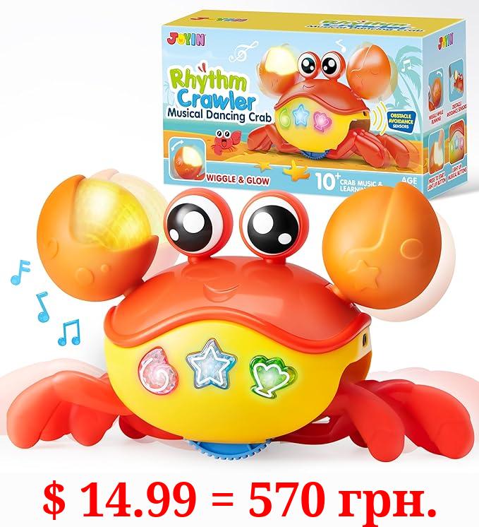 JOYIN Crawling Crab Baby Toy - Tummy Time Toy for Boys Girls, Interactive Big Crab Toy with Intelligent Sensor, Lights Buttons, Dancing Crab Auto-Avoiding Obstacles, Gift for Toddlers