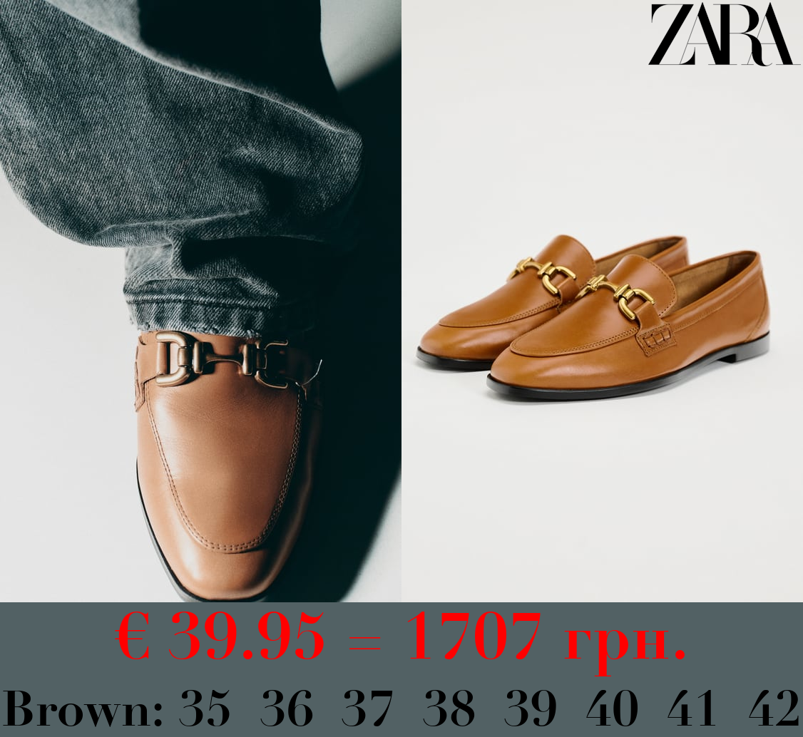 SPLIT LEATHER LOAFERS WITH CHAIN DETAIL