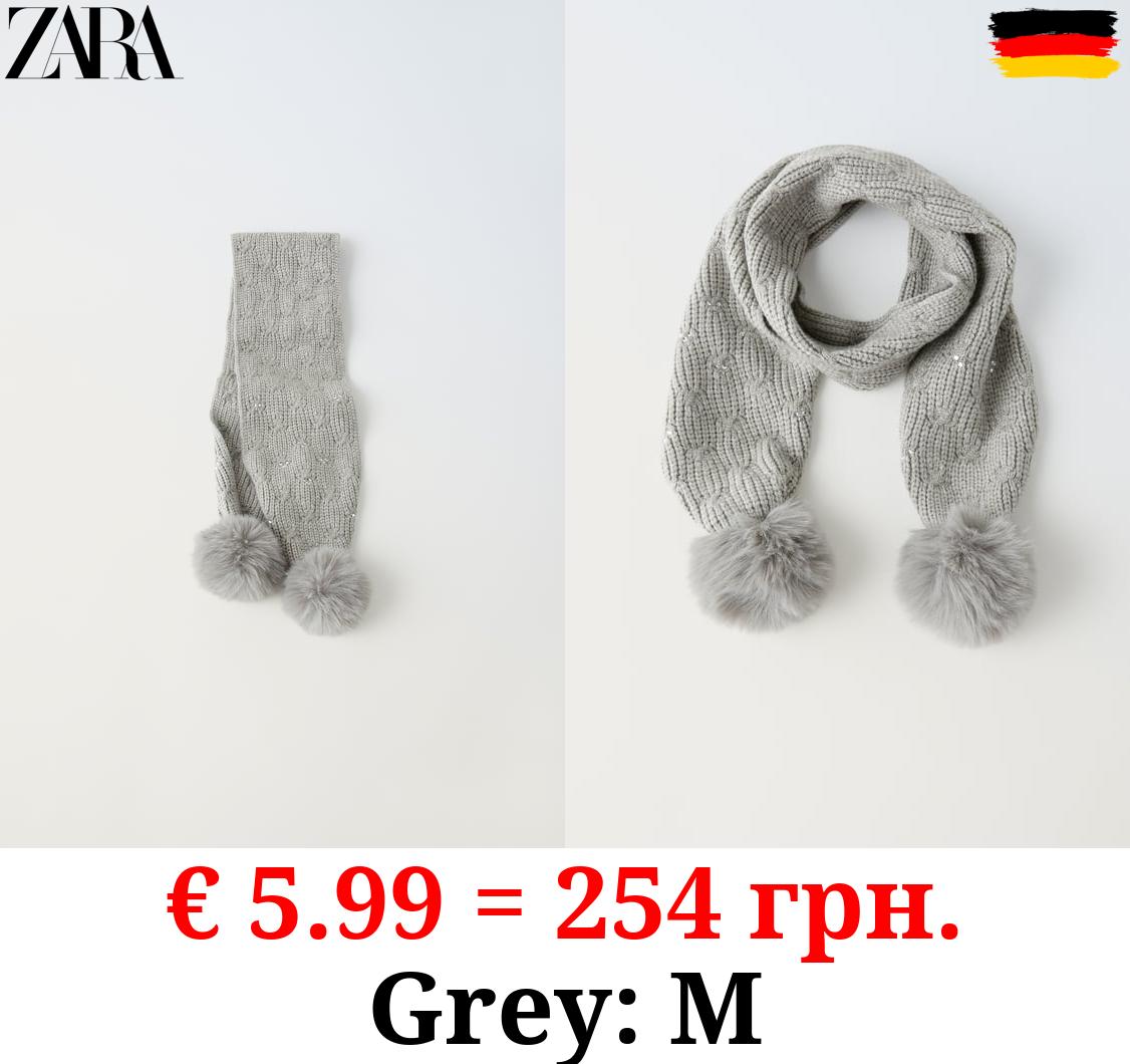 KNIT SCARF WITH RHINESTONES AND POMPOM