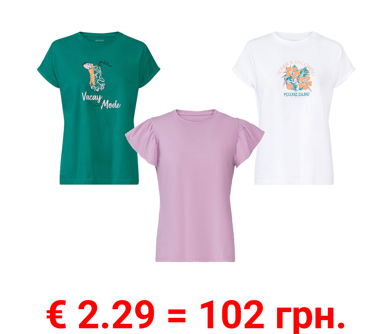 esmara® Damen T-Shirt, leicht tailliert geschnitten, mit Rundhalsausschnitt