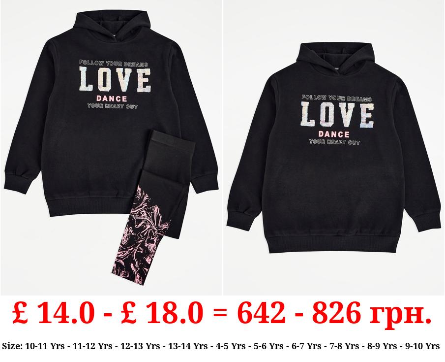 Black Love Dance Slogan Hoodie and Leggings Outfit